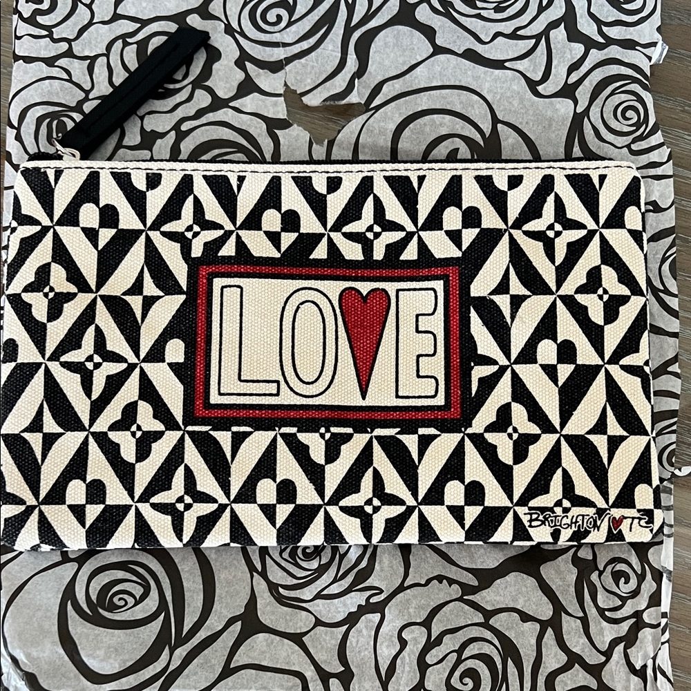 NEW Brighton Black and White Zippered Bag with Red Accents